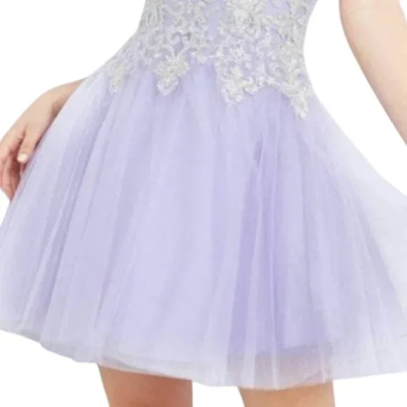 NWT Jovani 63635ASC Mesh Cocktail Dress LIGHT LAVENDER / SILVER Size 2 - Picture 3 of 6